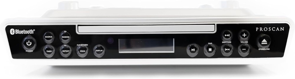 Compact Bluetooth CD Player & Clock Radio for Kitchen - Mounting Kit Included