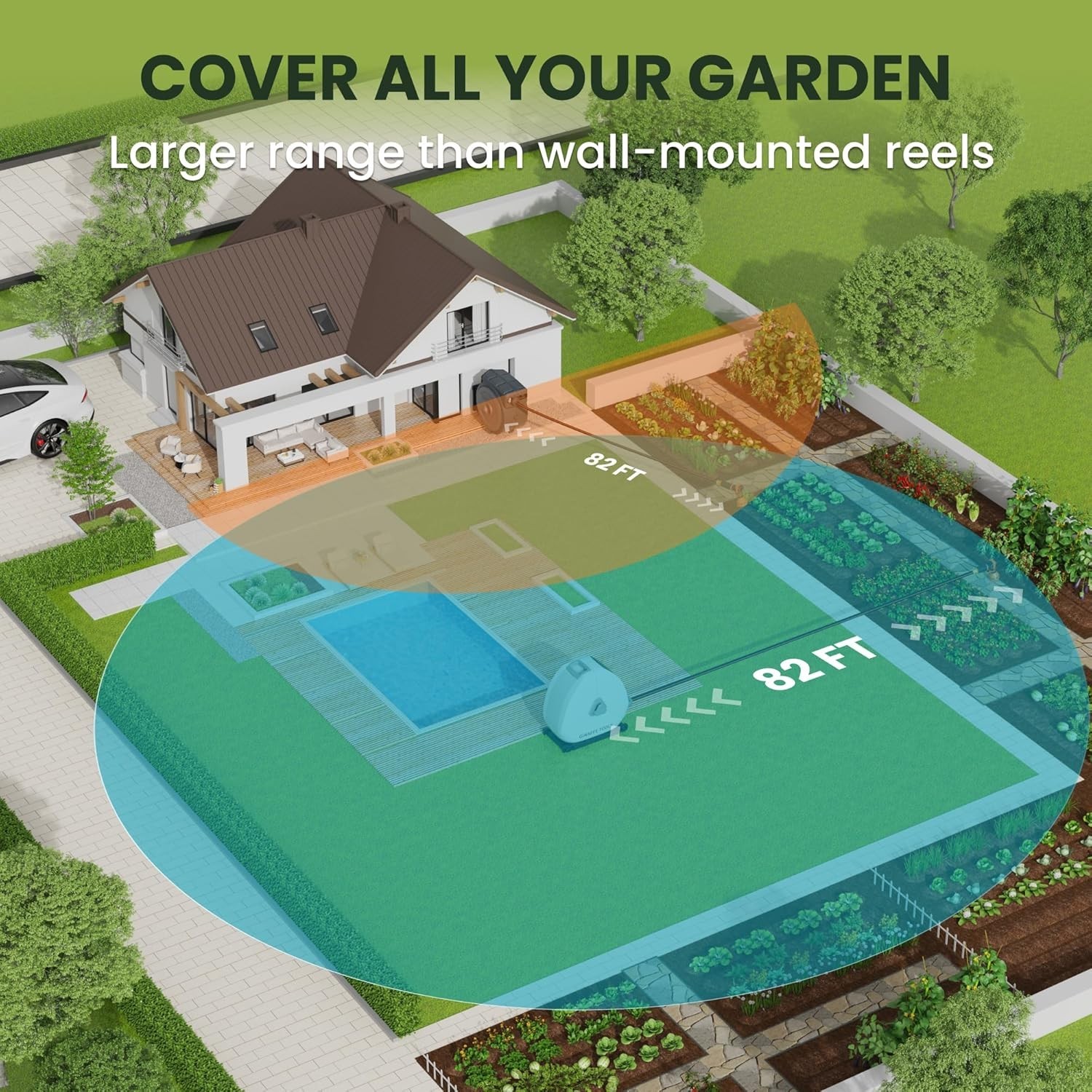 Giraffe Tools Ground Mounted Retractable Garden Hose Reel w/ 82-130FT Water Hose