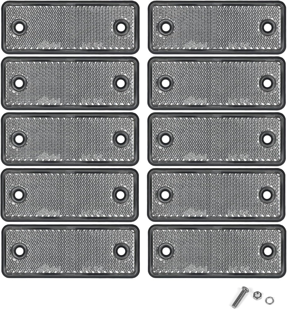 10 Pack White Screw on Rectangular Reflectors, E11 Approval Road Safety Gate Pos