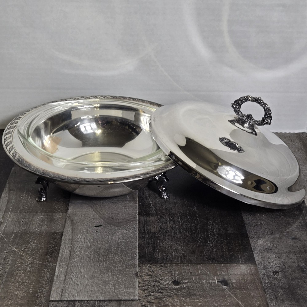 Wm. Rogers & Son Spring Flower Silverplate Serving Dish #2062 & 1.5 Qt Pyrex