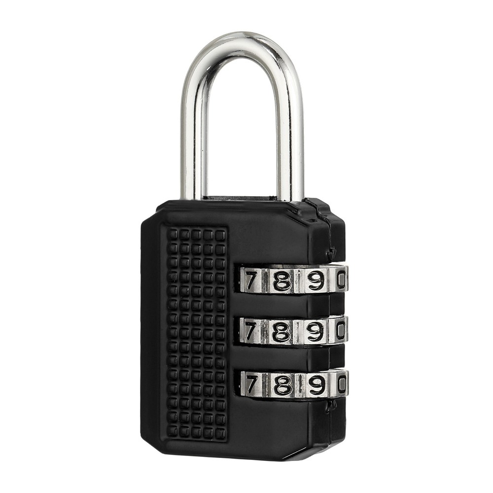 Combination Padlock (Medium, Black), 3-Digit Shackle Code Locks