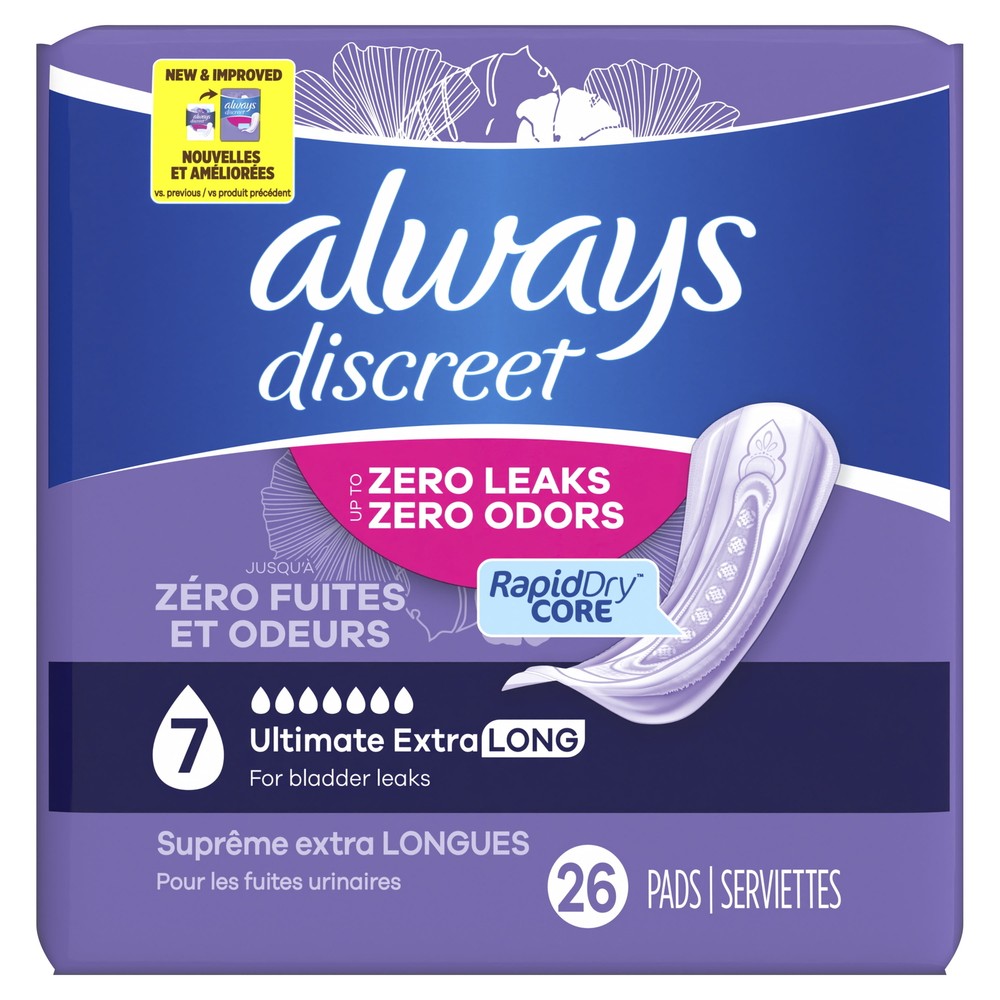 Always Discreet Incontinence Pads, Ultimate Extra Protect Absorbency,Long Length