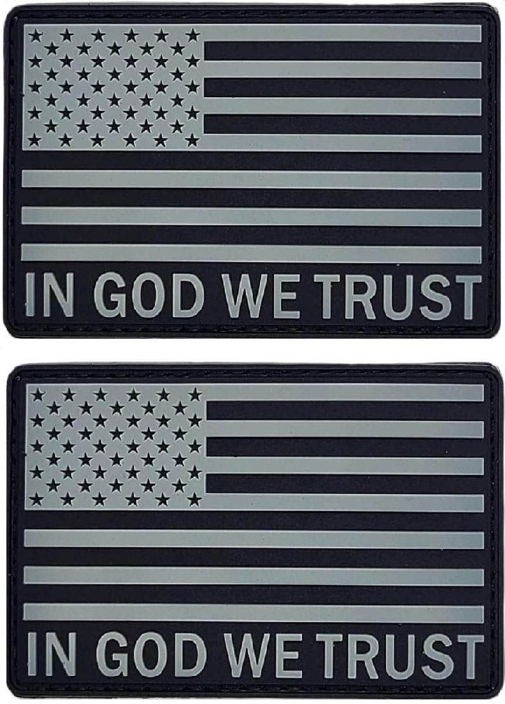 in God We Trust USA Flag Morale 3D PVC Rubber Patch |2PC - 3"x2"  HOOK BACK