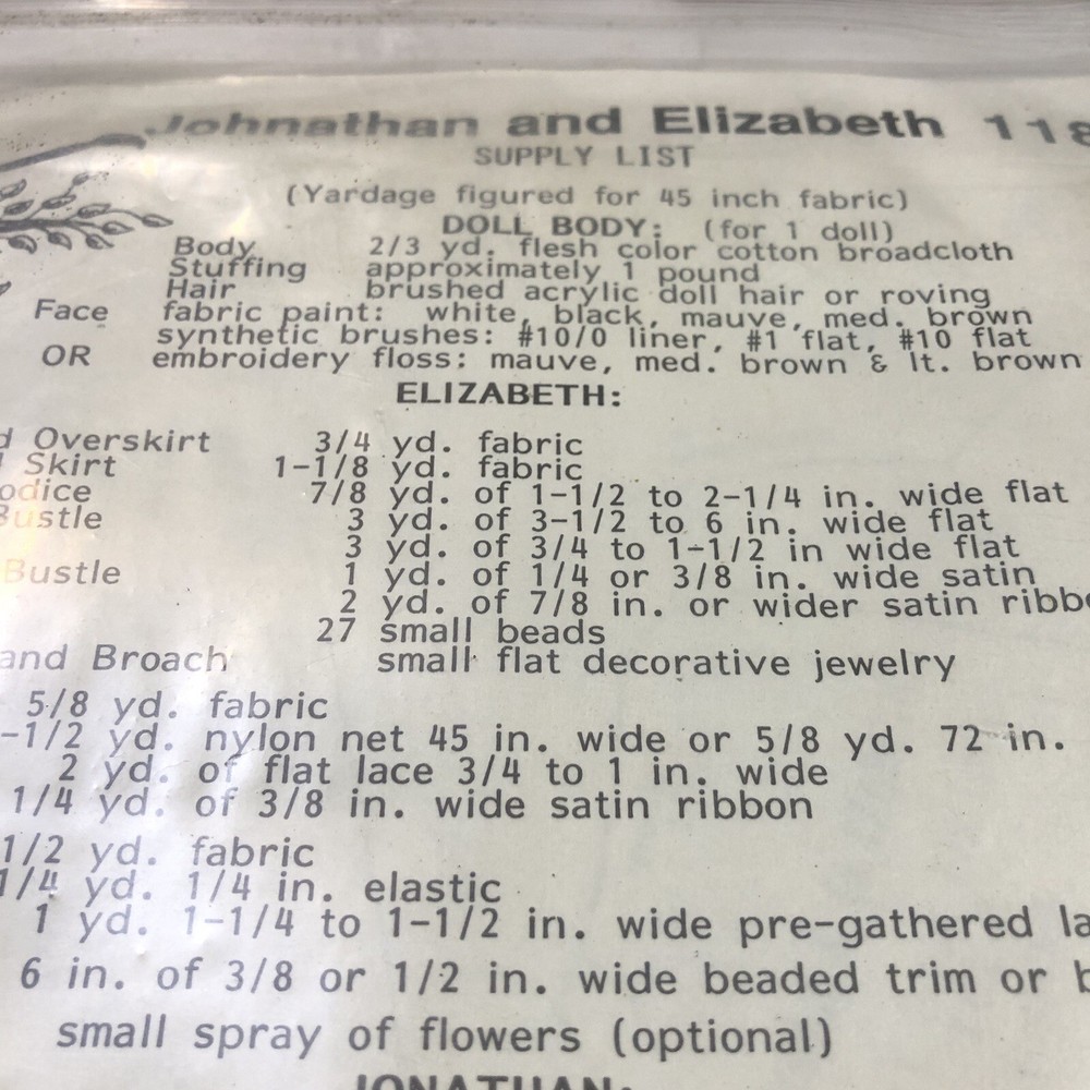 Johnathan and Elizabeth Pattern 25" Dolls R-Gems
