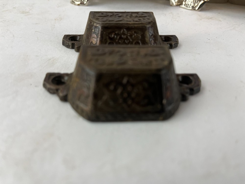 2 Victorian Eastlake Drawer Pulls Bin Pull Cabinet bail Handle Cast Metal
