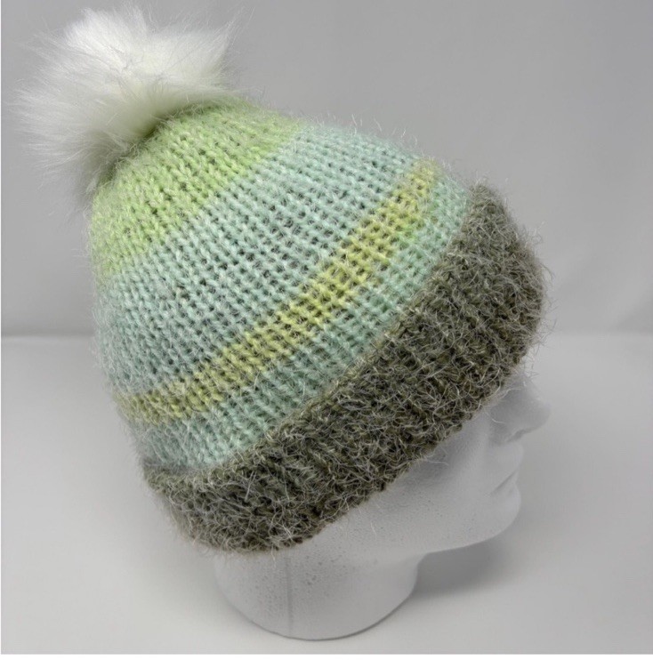 Fuzzy Multicolored Striped Knit Hat and Scarf Set