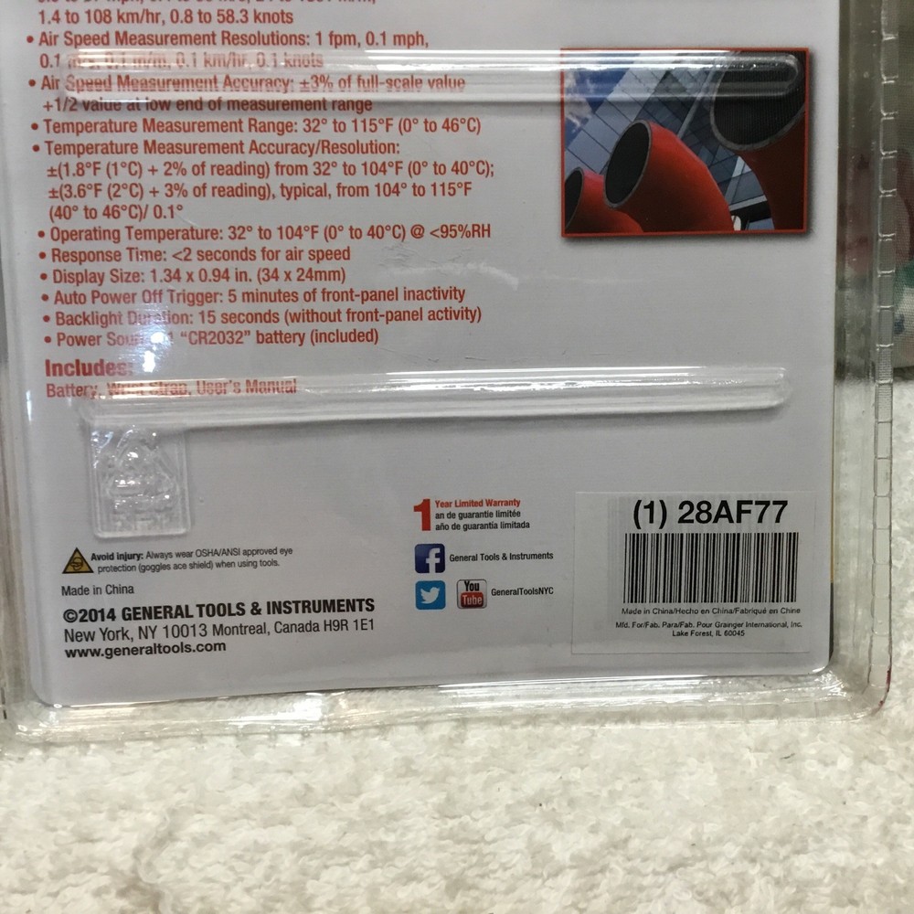 General Tools DAF3008 Mini Digital Anemometer W/Wind Chill Compact New/Sealed