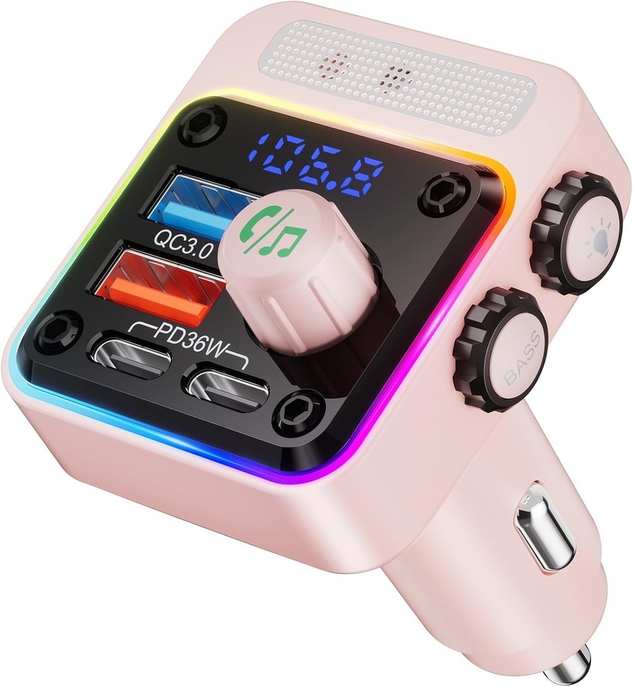 Efficient 54W Multi-Device Car Charger with Bluetooth 5.3 and Colorful Lighting