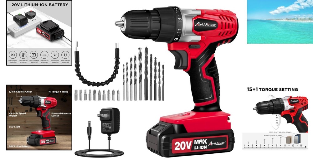 20V Cordless Power Drill Set - Compact & Lightweight for Beginner DIY Projects
