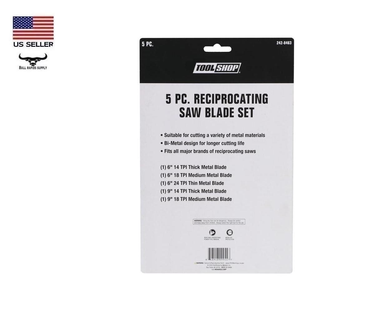 5 Piece Metal Cutting Reciprocating Saw Blade Set 6" & 9" Thin Medium Thick Cut