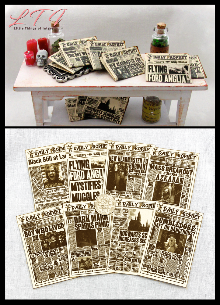1:6 Scale DAILY PROPHET NEWSPAPERS Set 2 Pc Miniature Playscale Readable
