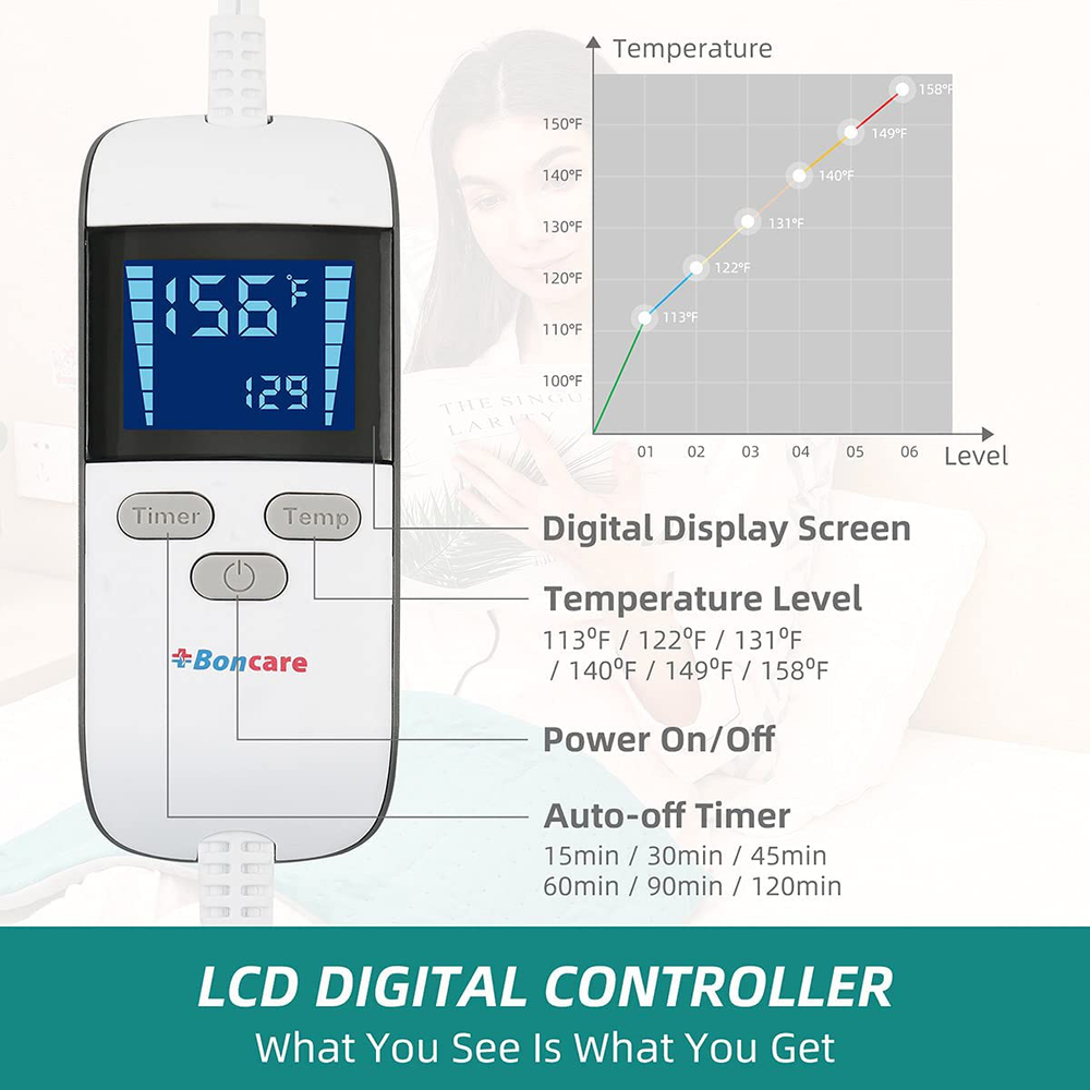 LCD Digital Controller Extra Large Heating Pads with Auto Shut Off for Back Pain