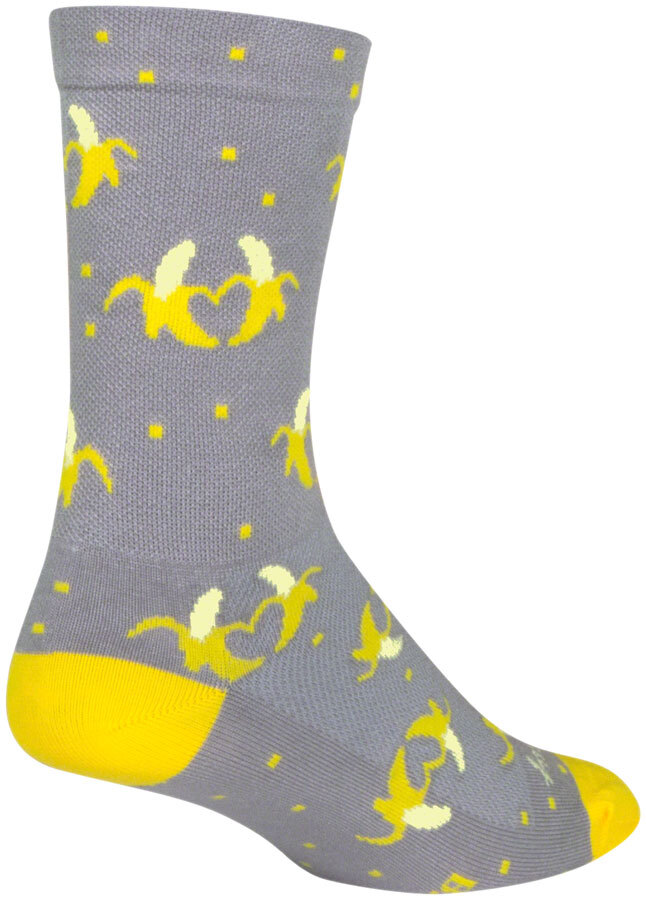 SockGuy Bananas Crew Sock - 6", Small/Medium Stretch-To-Fit Sizing System