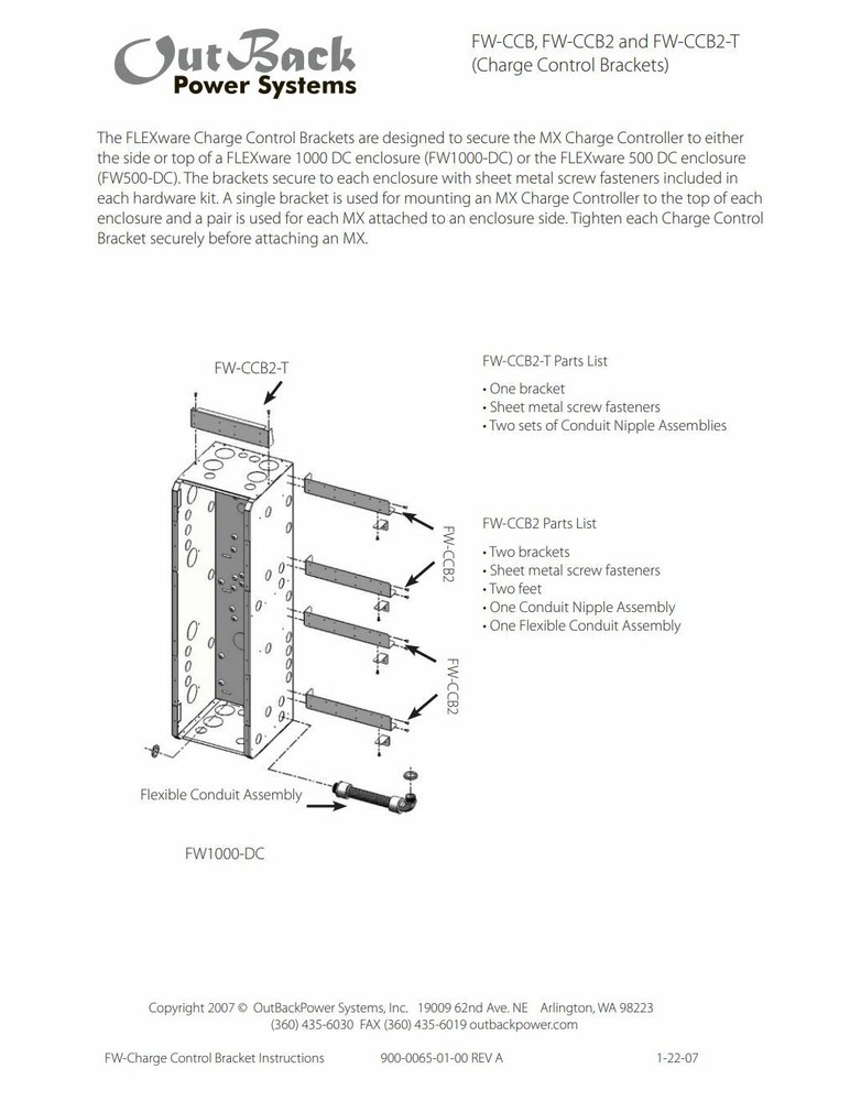OutBack Power FW-CCB2-T FLEXware Mounting Bracket