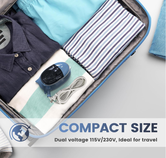 Mini plancha de viaje con vapor, doble voltaje y tanque desmontable, ideal DIY.