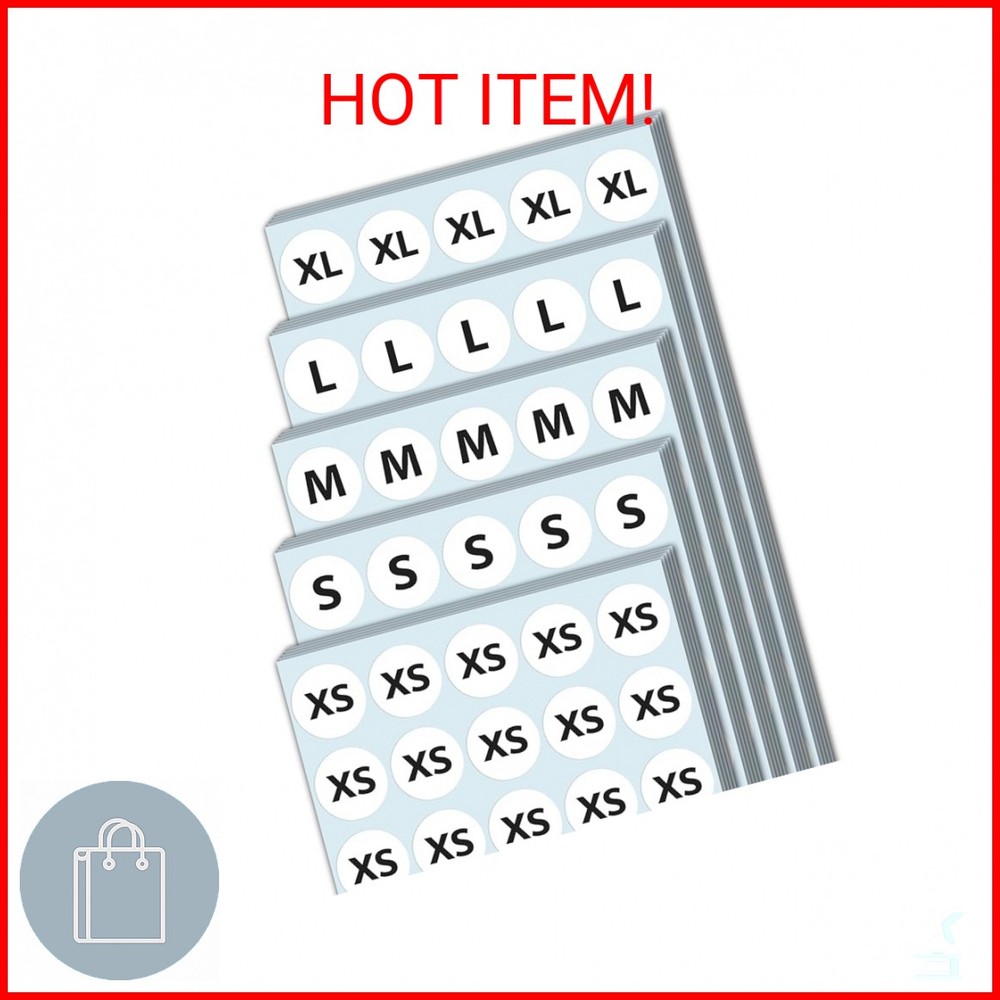 2000 Pack, 3/4" - Clothing Size Stickers, Small Medium Large Shirt Sizing Labels