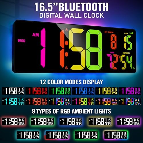 17.2'' Bluetooth Large Digital Wall Clock, LED Large Display Timer with Rgb
