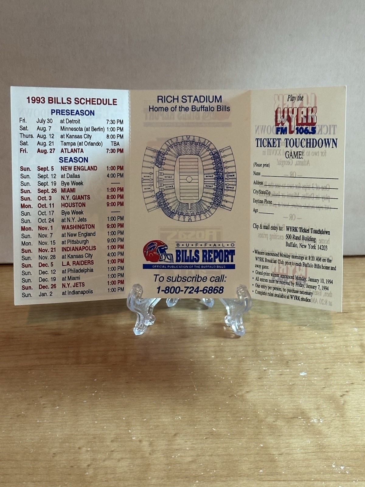 1993 Buffalo Bills Pocket Schedule , Buffalo Bills Report