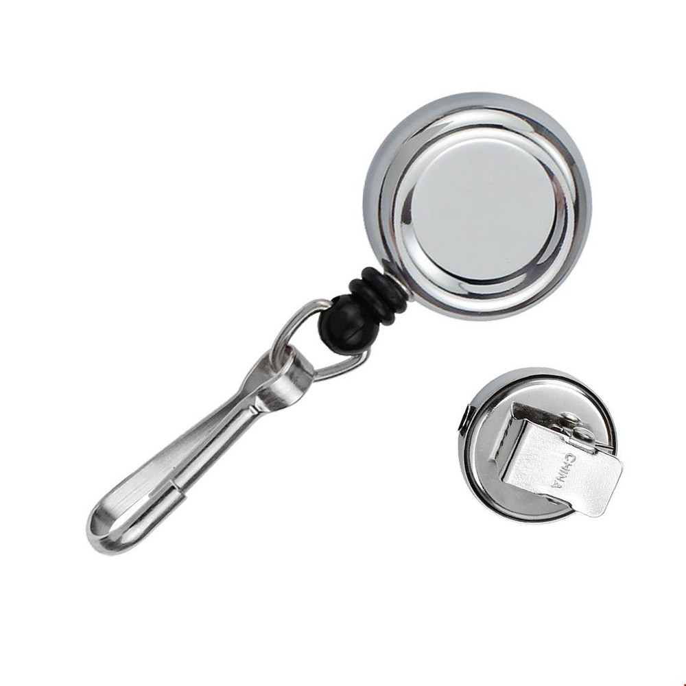 5 Pack - Mini Retractable Badge Reel - Key Chain Pull Clip ID Holder - 1" Silver