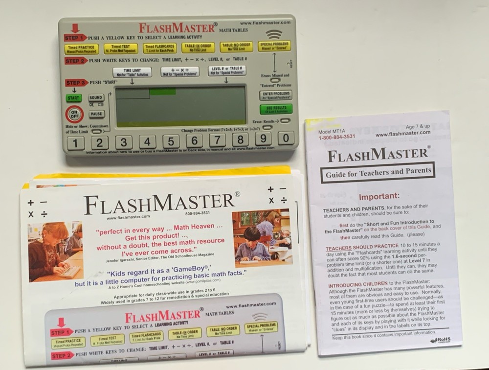 FlashMaster Math Tables Electronic Learning Tool MT1A Works