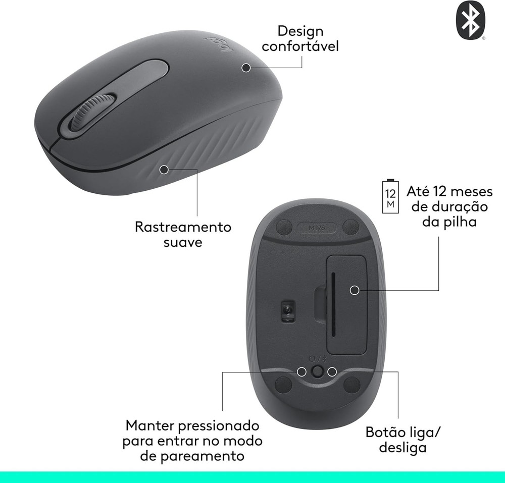 M196 Bluetooth Wireless Mouse - 12- Battery Life, Graphite Design