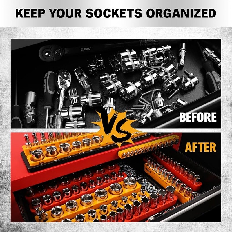 Magnetic Socket Organizer Set 3 Large Metric SAE Holders Tool Storage Solution