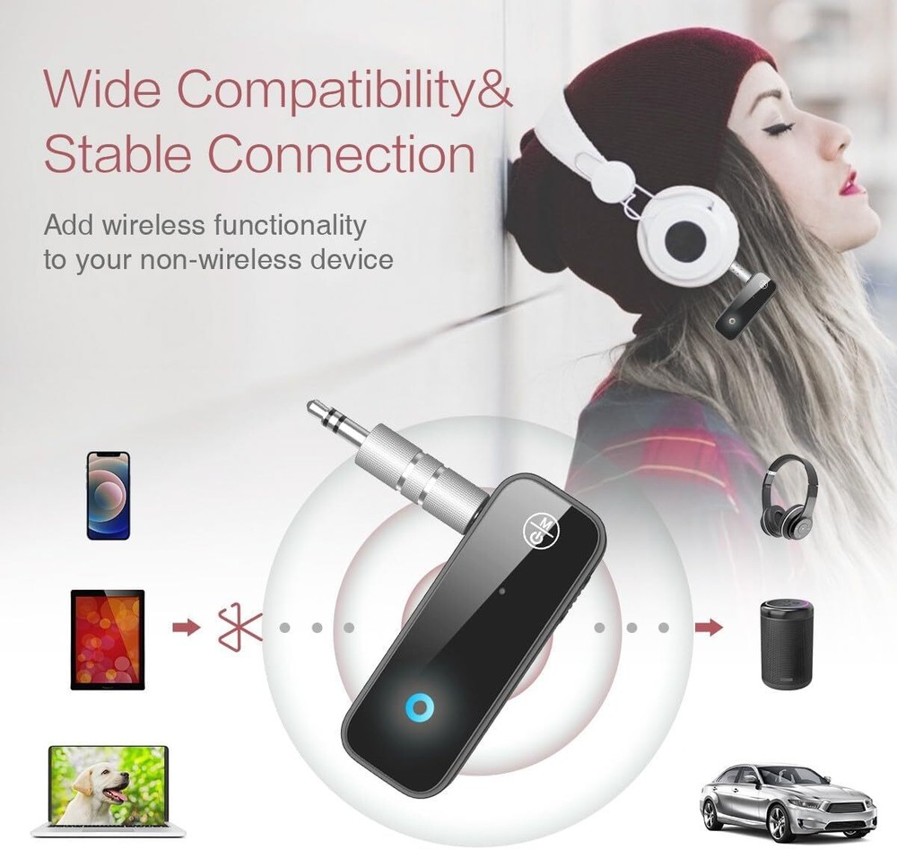 Bluetooth Aux Adapter for Car, Receiver 2 in 1 Black