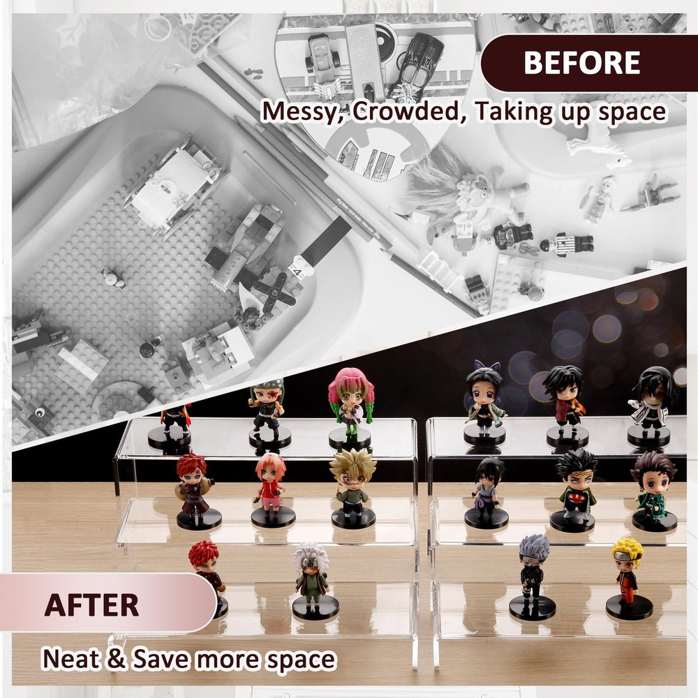 2 Set Large Acrylic Clear Display Risers, 3 Sizes 12" Rectangular Showcase Co...