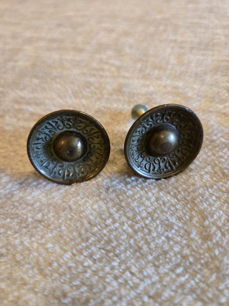Pair of Vintage Victorian Styled Solid Antiqued Brass Knobs