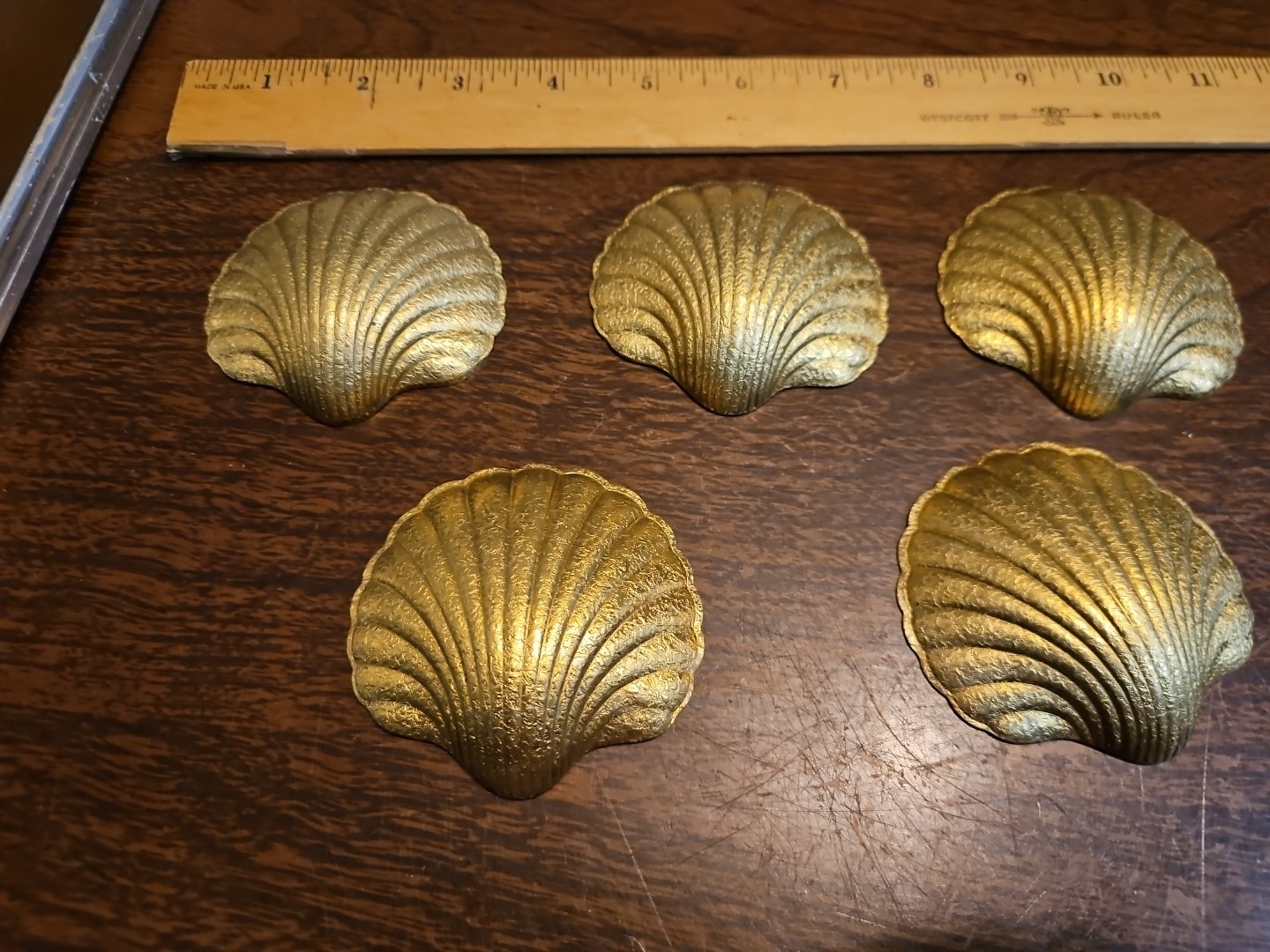 Lot Of 5 Fancy Sea Shells France Vintage 60s Brass Stampings Findings Jewelry