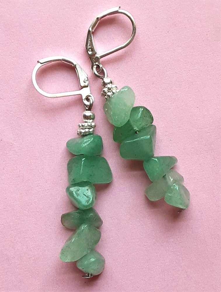 green JADE CHIP drop earring SP LEVERBACK handcrafted WPJ15