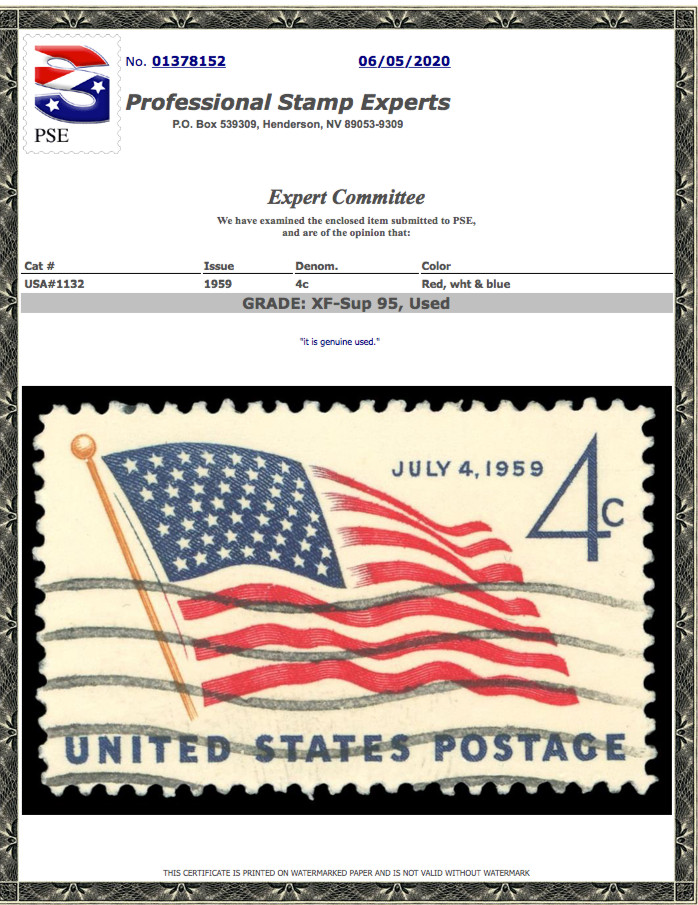 #1132 Used PSE Graded 95, PSE Cert # 01378152