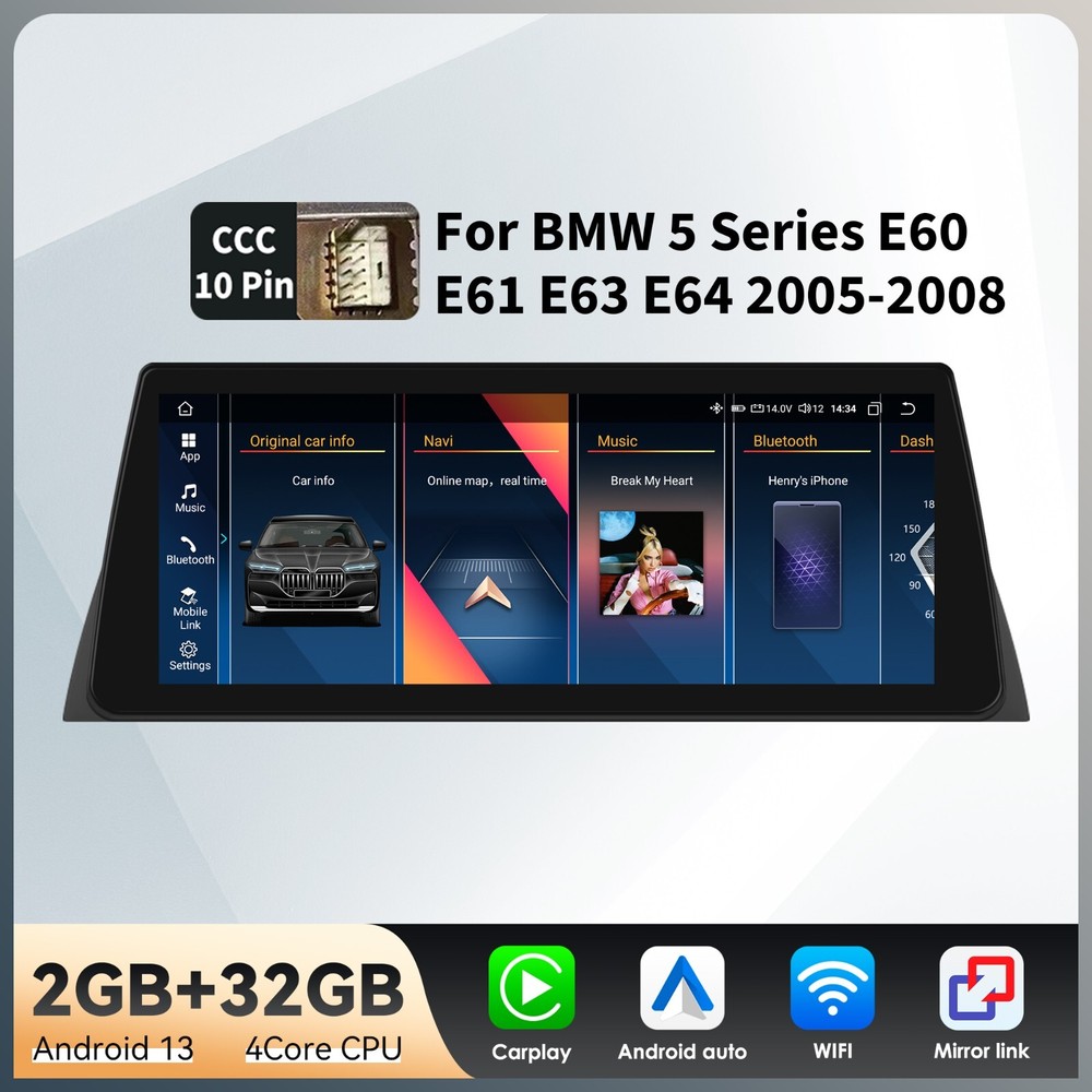 10.25" For BMW CCC 5 Series E60 E61 Wireless CarPlay Car Touch Screen Android 13