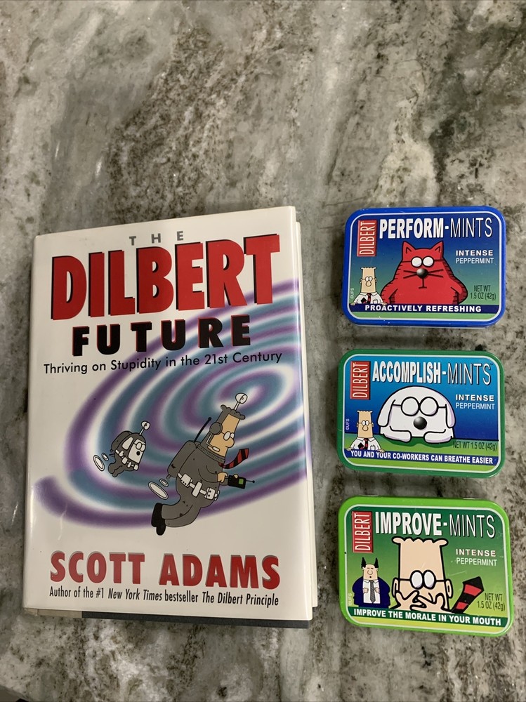 3 Dilbert IMPROVE-MINTS & Accomplish-Mints Candy Tin Box Containers & book, c9