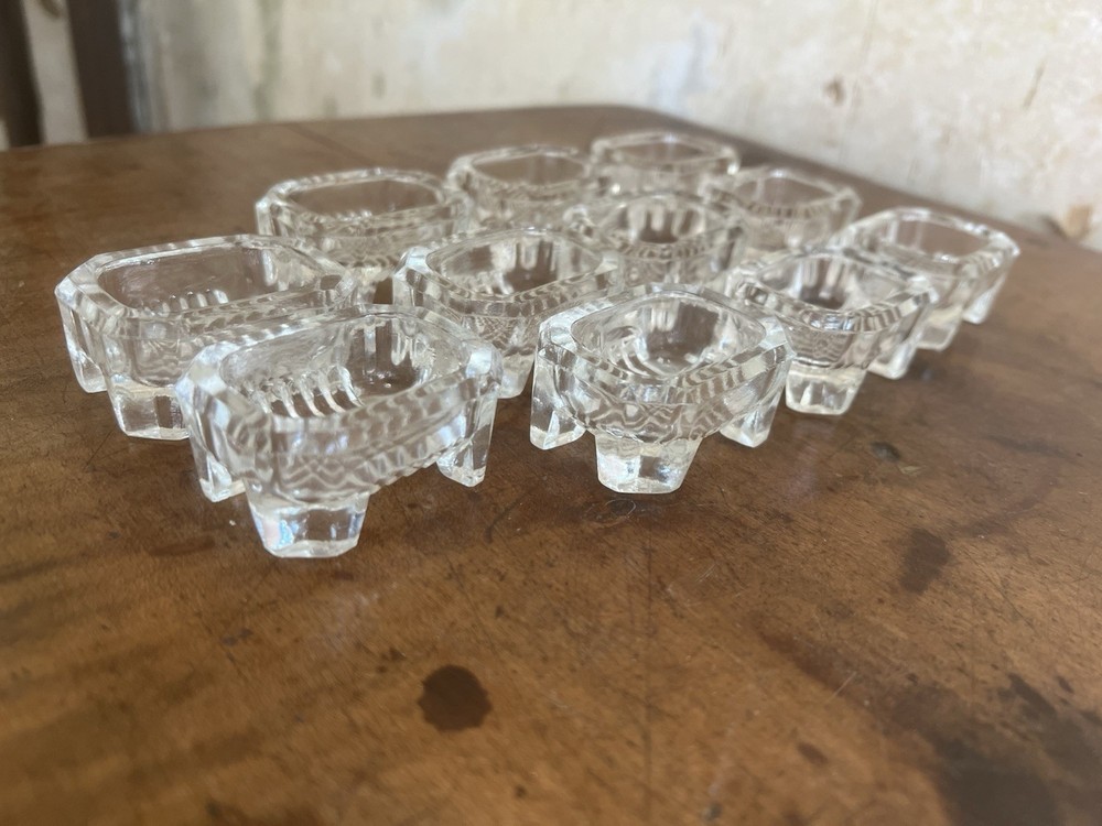 Vintage Rectangular Footed Pressed Glass Salt Bowls 11