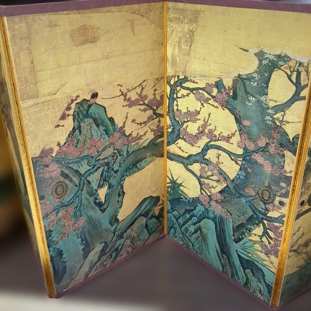 Japanese Vintage Small Byobu Panel Folding Screen Decor