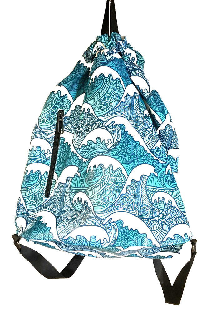 Risefit Drawstring Backpack with Mesh Pockets String Pool/Gym Bag Blue Waves