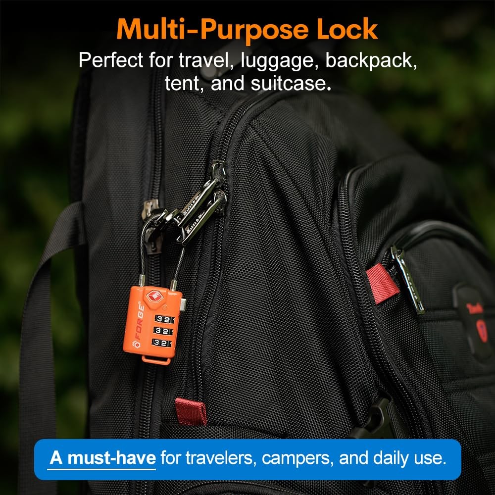 TSA Approved Cable Luggage Locks, Re-settable One_Size, Orange 4 Pack