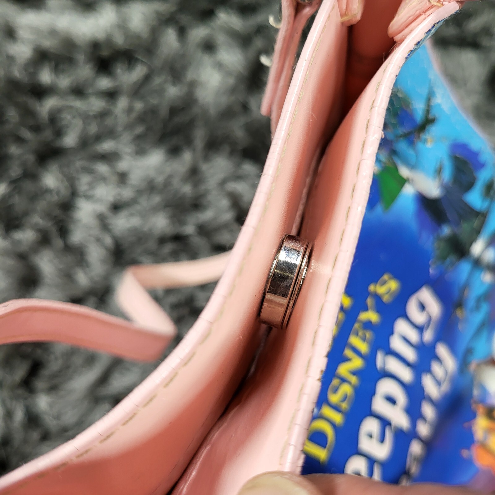 Vintage Walt Disney Sleeping Beauty Vinyl Tote Bag Blue Double Handle 9x12 Flaw