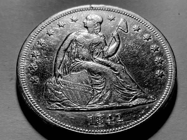 1842 Seated Dollar  No Motto * BU * #1