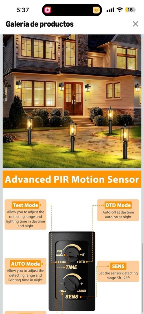 Motion Sensor Waterproof Outdoor Aluminum Post Light, E26 Base, 4 Modes, Black