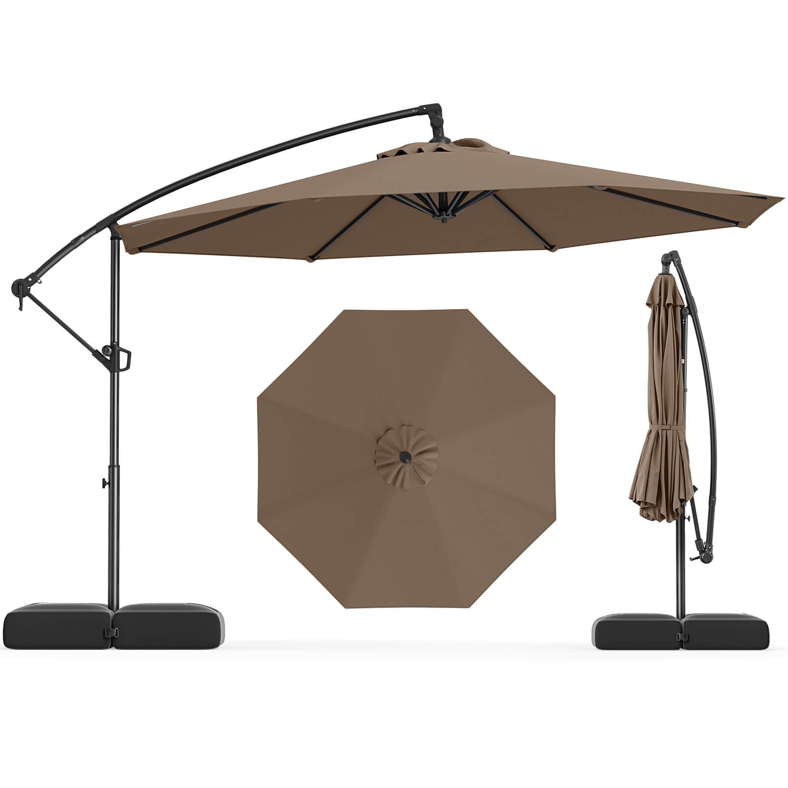 10 FT Offset Hanging Umbrella with Base Patio Cantilever Umbrella 360° Rotation