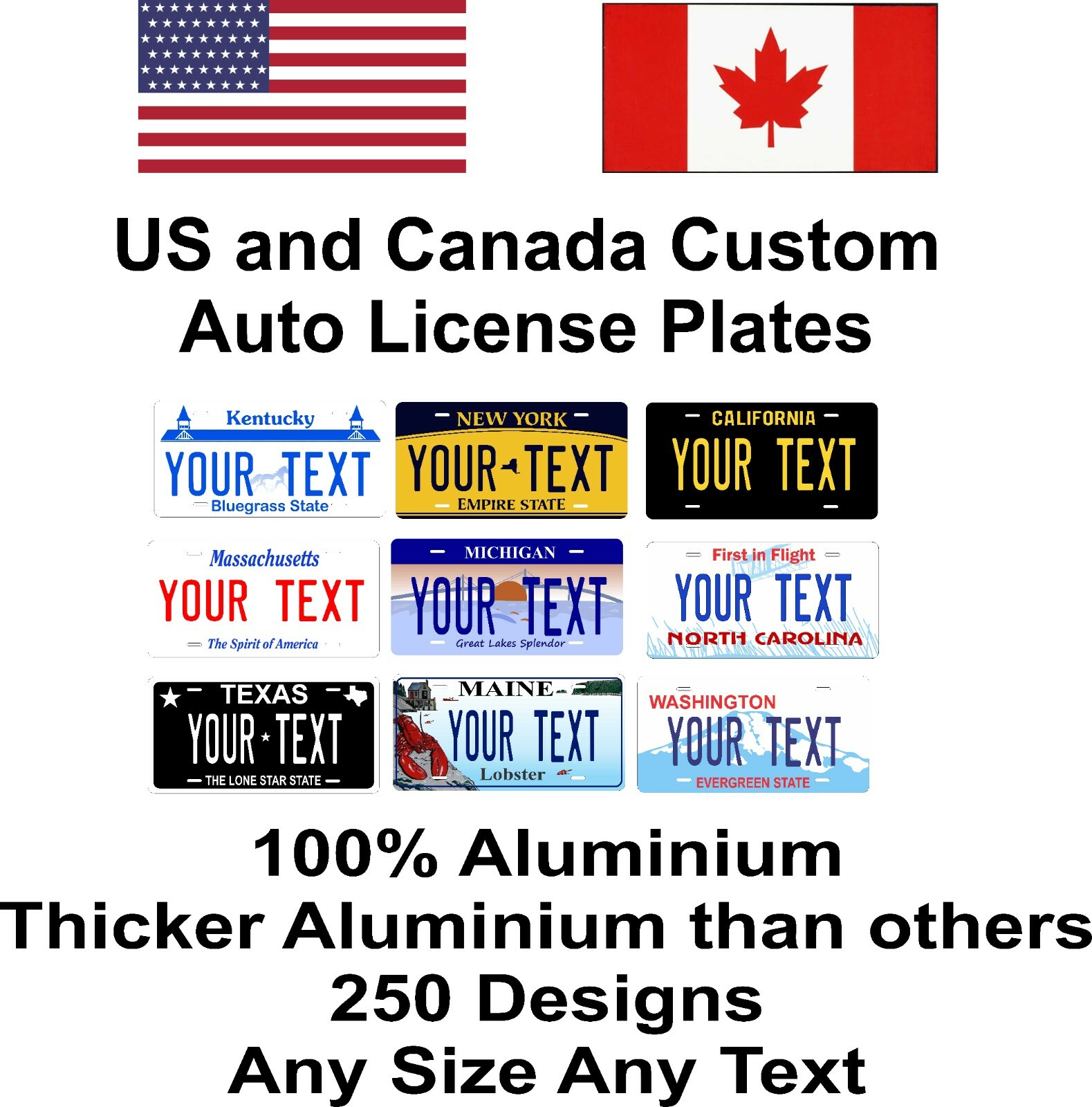 Any State Any Text 250 Designs License Plate Novelty  Custom Auto Car