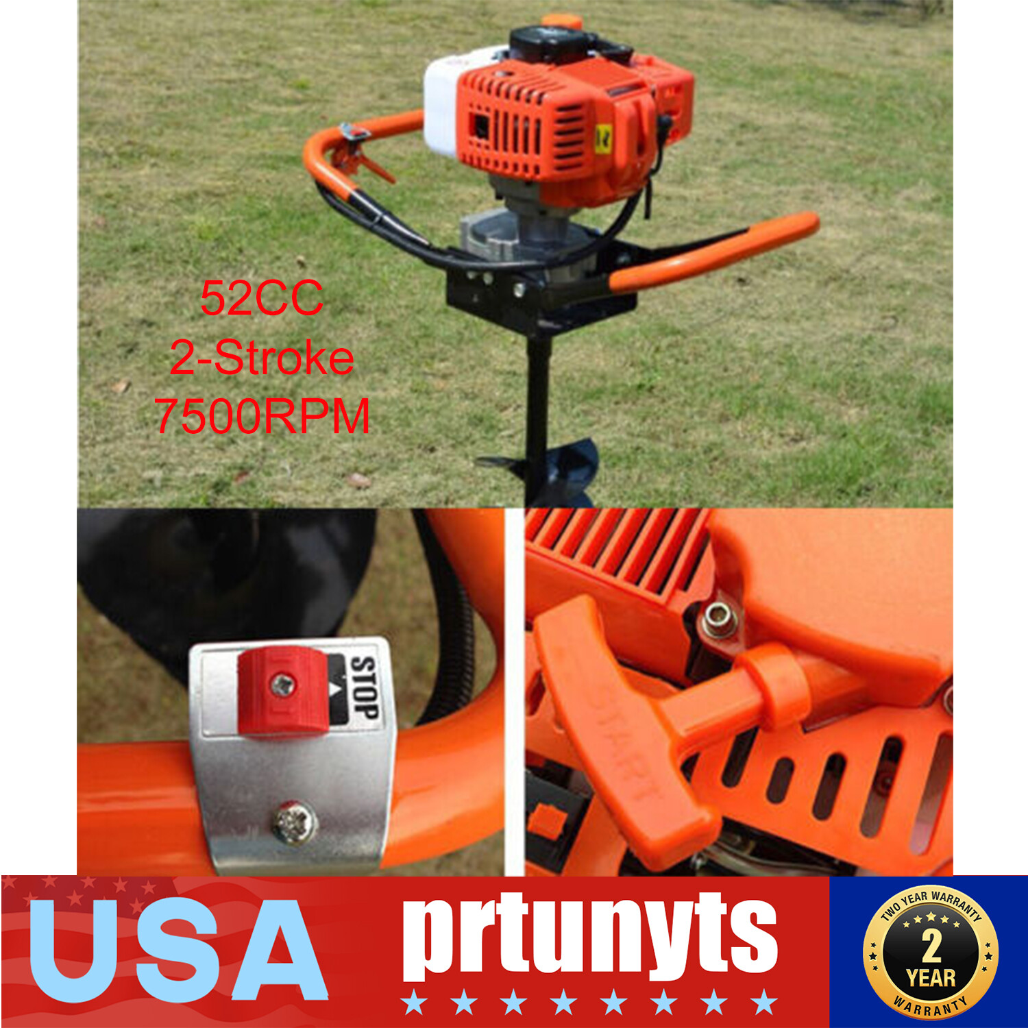 52CC 2-Stroke 7500RPM Gas Powered Earth Auger Digging Machine Post Hole Digger