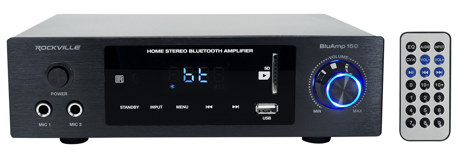 Rockville BLUAMP 150 Home Stereo Bluetooth Amplifier Receiver Optical/Phono/RCA