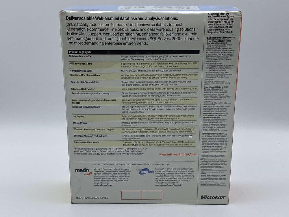 Microsoft SQL Server 2000, SKU 810-01407, Sealed Retail Box, 1-Processor License