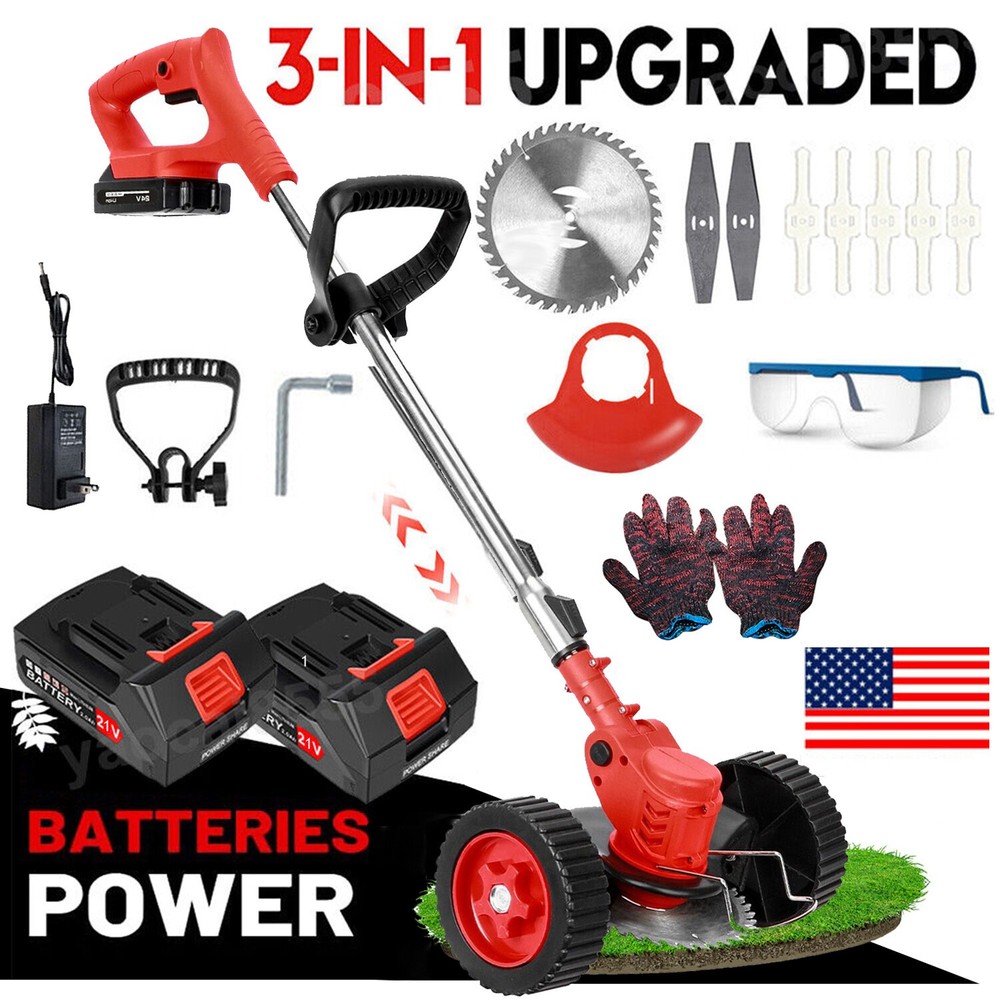 Electric Cordless Grass String Trimmer Lawn Edger Weed Wacker Cutter 2 Battery