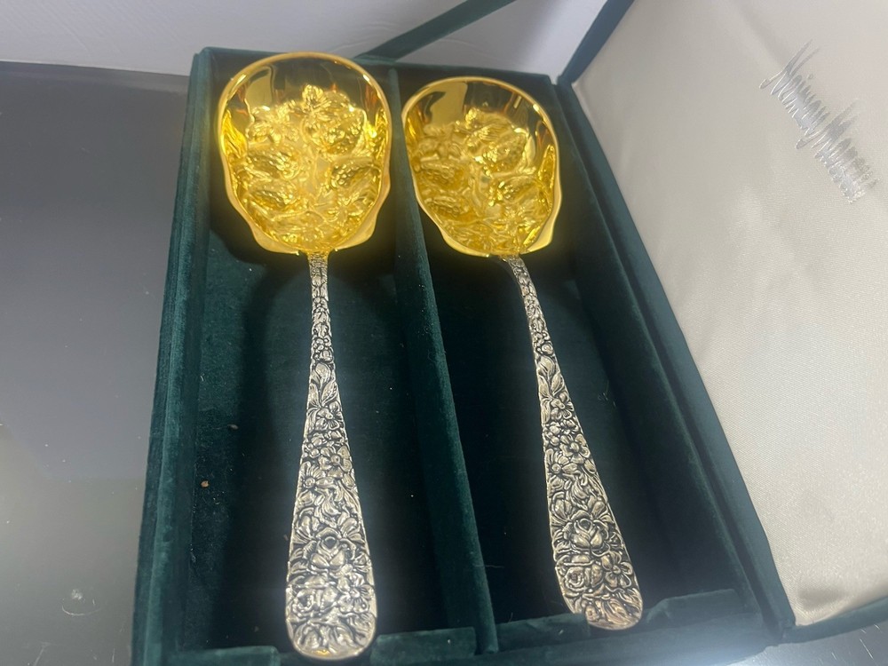 Pair Godinger For Neiman Marcus Silver Plated Strawberry & Floral Serving Pc's