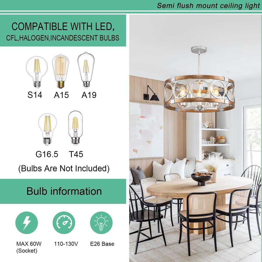 Semi Flush Mount Ceiling Light Fixture Ceiling Mount 6-Light Rustic Farmhouse...