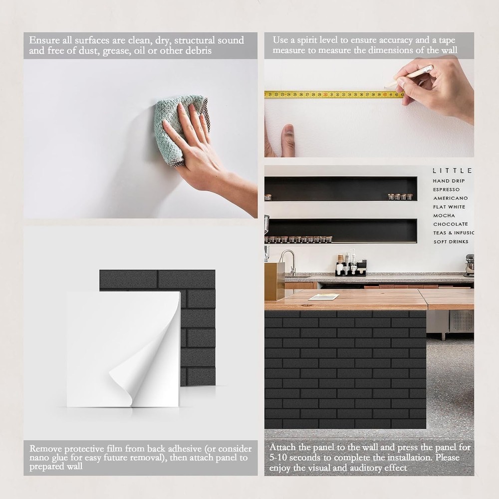 12Pack Acoustic Panels, Self-Adhesive 3D Brick Pattern Sound Proof Panels for...